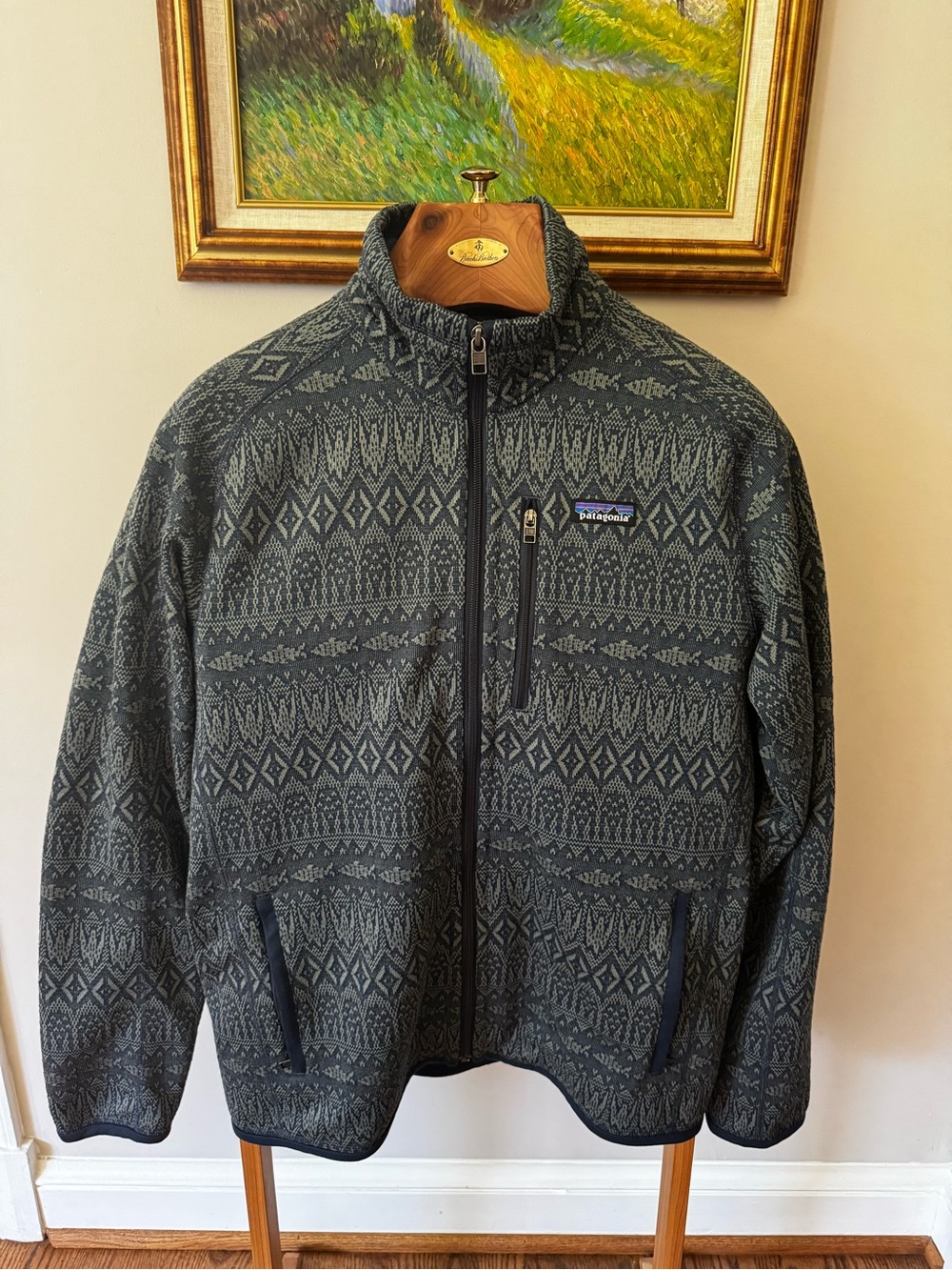 Patagonia Blue and Gray Patterned Fleece Jacket